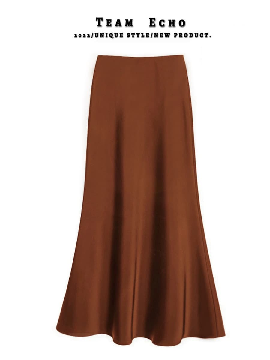 Утягивающая атласная шелковистая юбка средней длины с высокой талией, весна-лето 2024, новая длинная юбка трапециевидной...