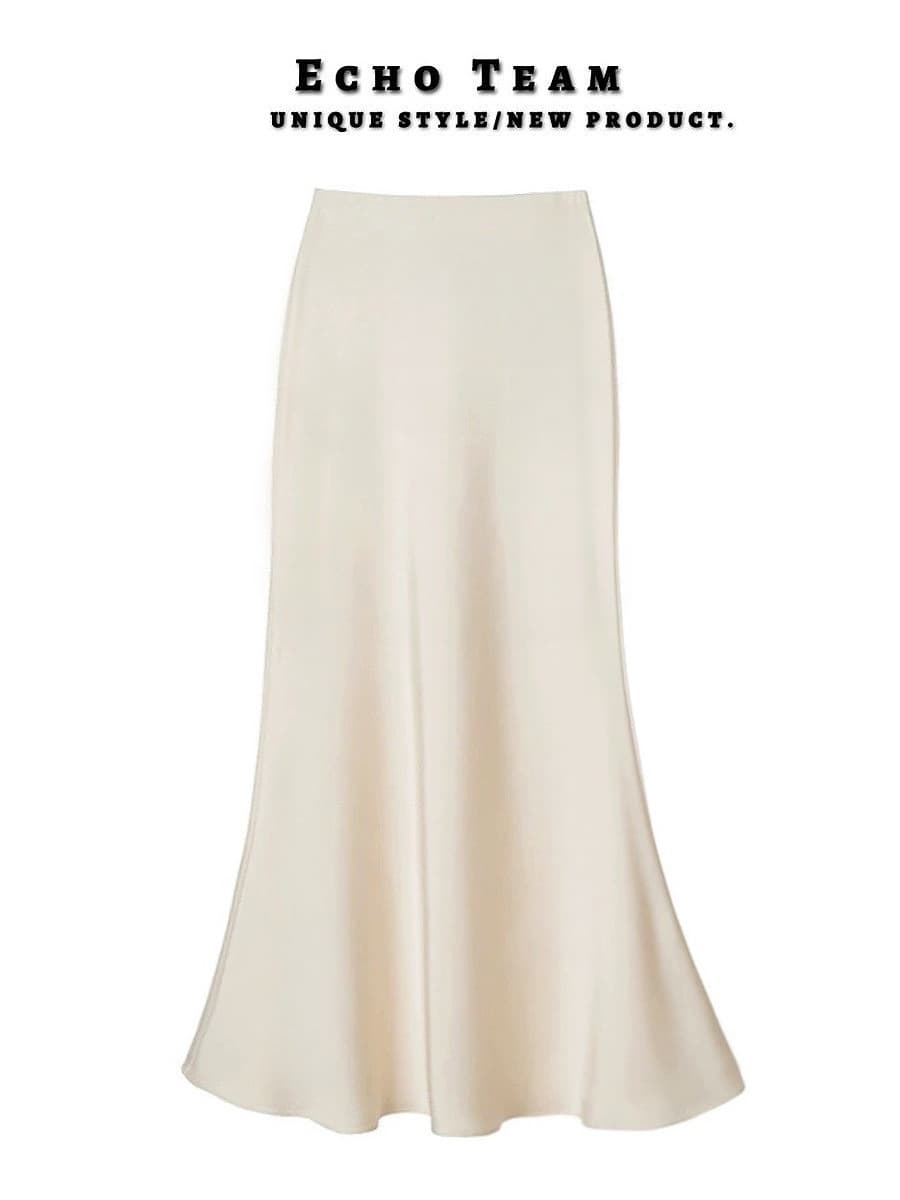 Утягивающая атласная шелковистая юбка средней длины с высокой талией, весна-лето 2024, новая длинная юбка трапециевидной...