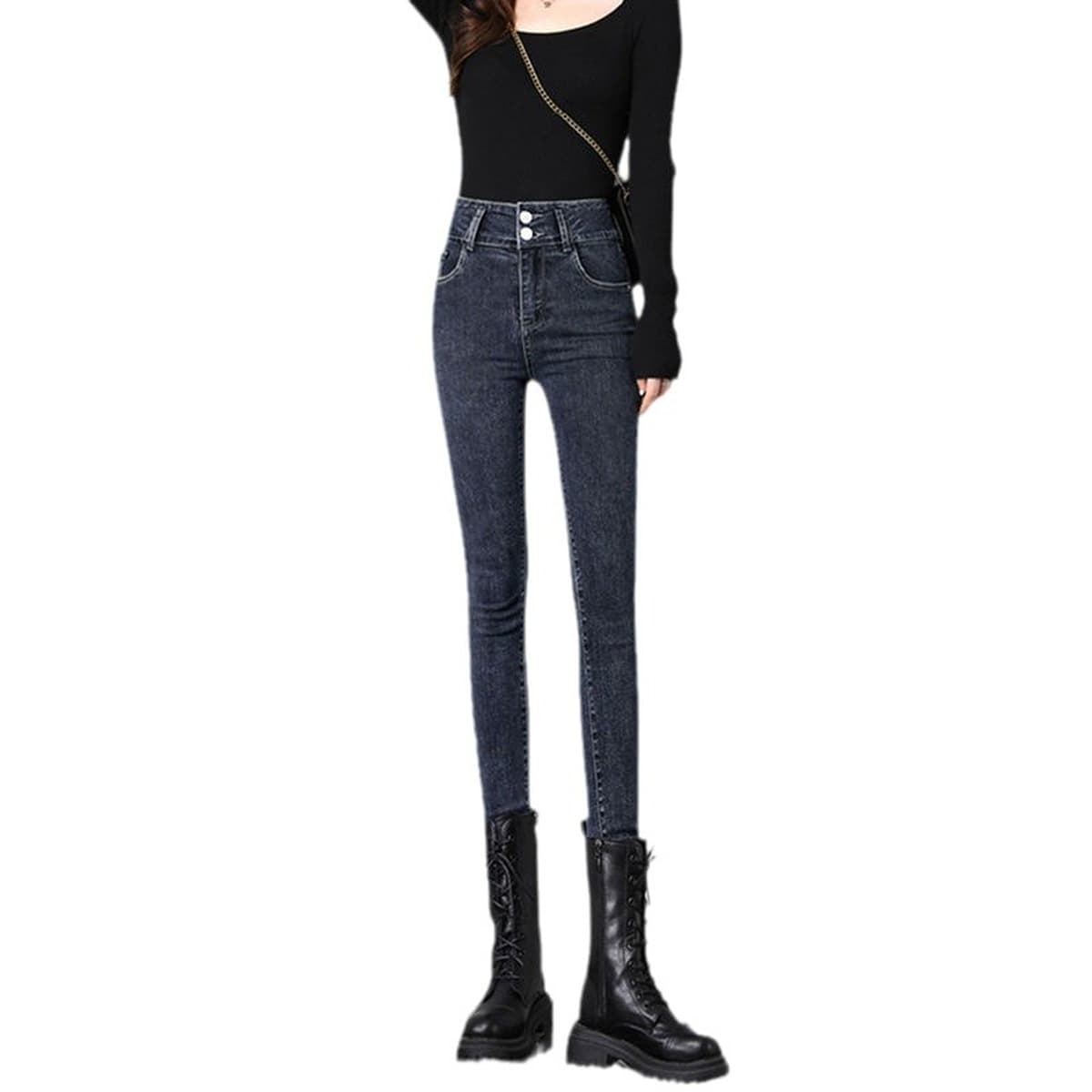 Высокая талия эластичные джинсы женский осень зима 2024 новый большой размер тонкий карандаш обтягивающие маленькие штаны...