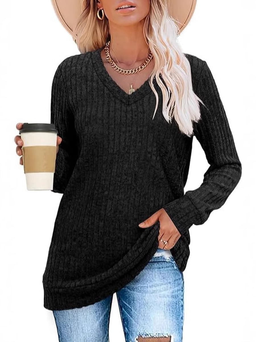 Женская трикотажная кофта с длинным рукавом и V-образным вырезом, повседневный свитер, осенний пуловер 2024, свободный крой,...