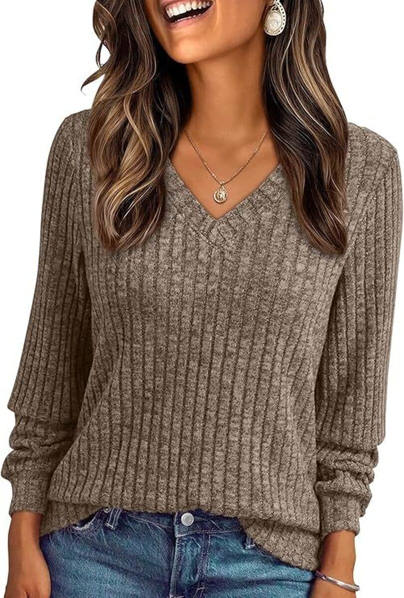 Женская трикотажная кофта с длинным рукавом и V-образным вырезом, повседневный свитер, осенний пуловер 2024, свободный крой,...