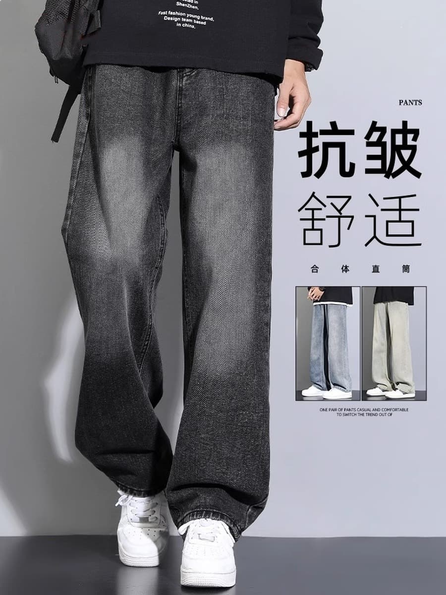 Мужские джинсы NASA, осень-зима 2025, новые, прямые, свободные, в американском стиле, повседневные, на флисовой подкладке