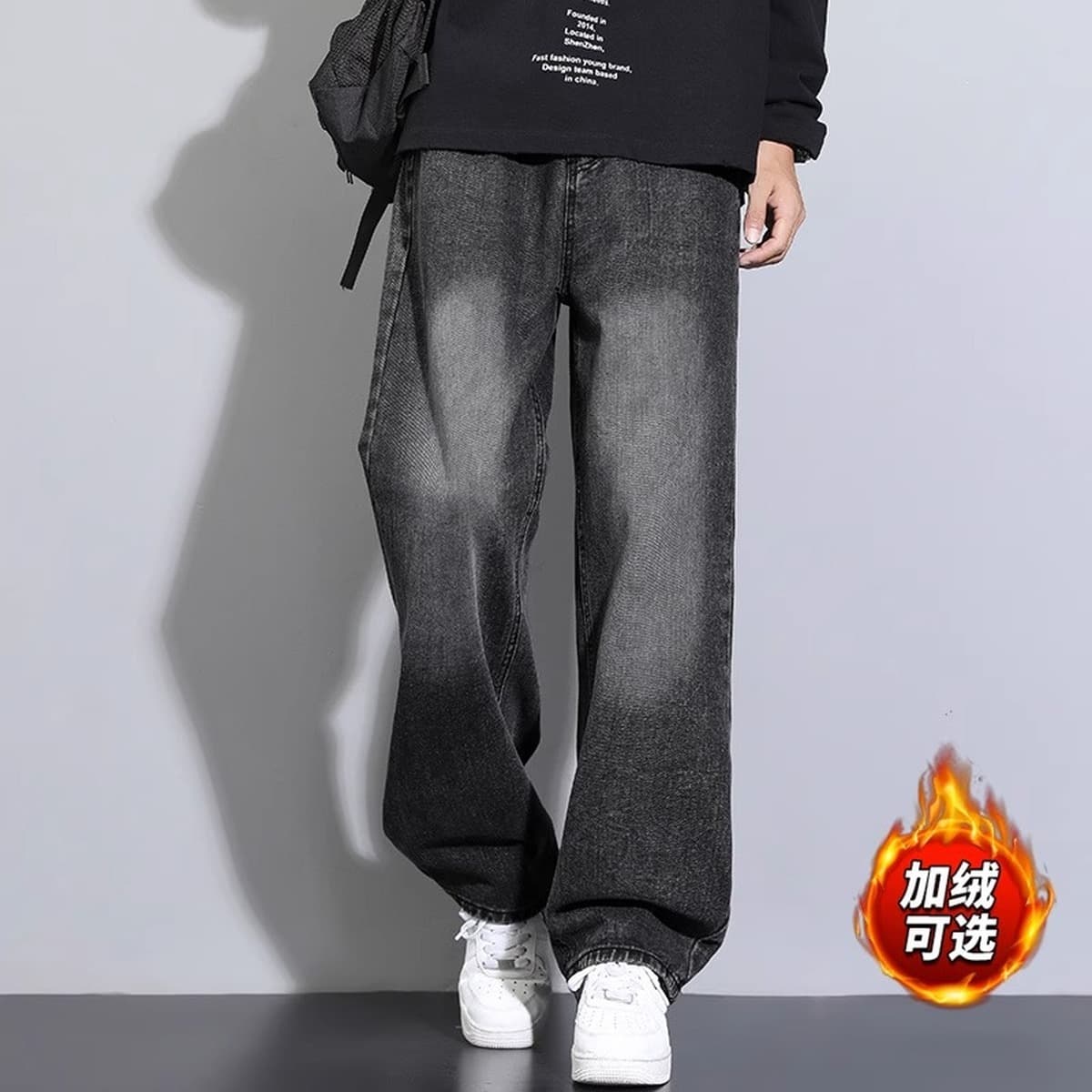 Мужские джинсы NASA, осень-зима 2025, новые, прямые, свободные, в американском стиле, повседневные, на флисовой подкладке