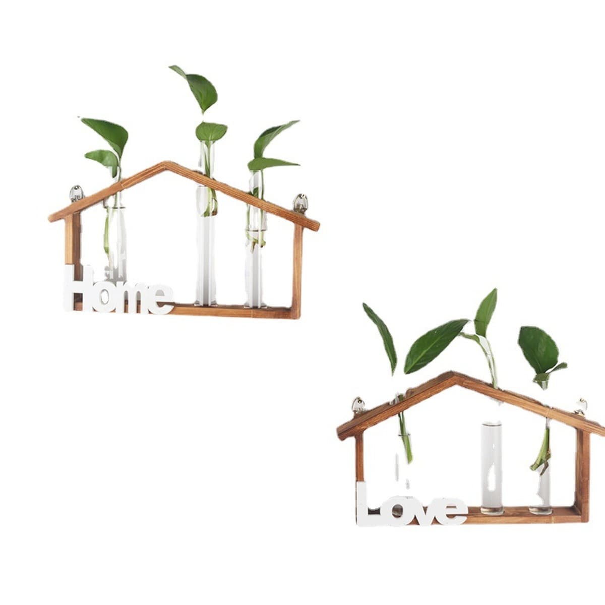 Креативный настенный деревянный каркас в форме домика с гидропонной стеклянной емкостью для цветов, для цветочных композиций...