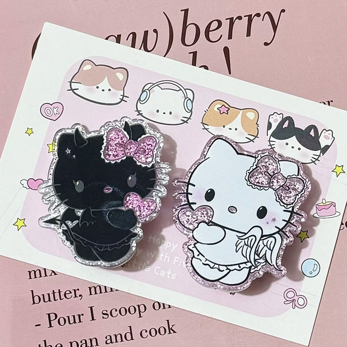 Тонкие блестящие черно-белые аксессуары для волос с изображением дьявола, ангела, кошки, сердца, мультяшные аксессуары для...