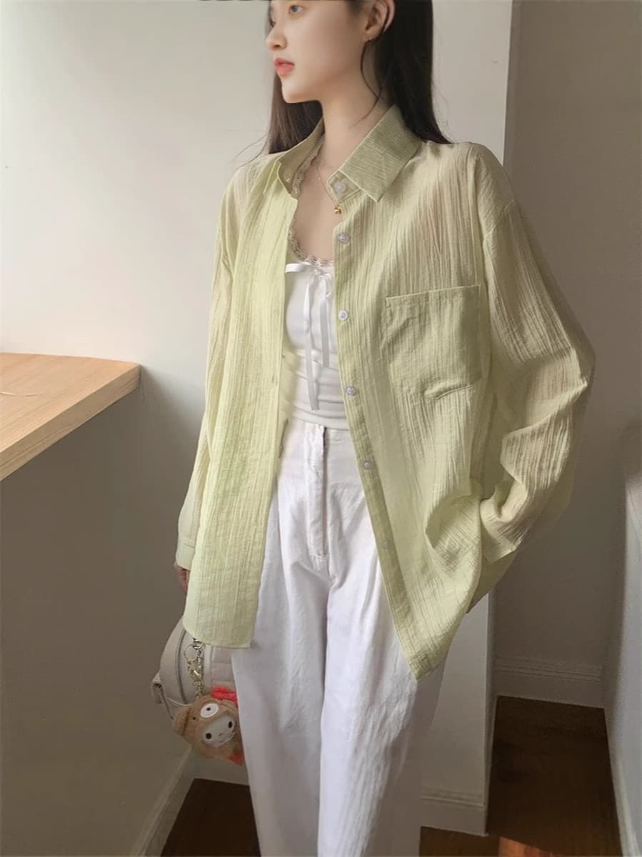 Женская рубашка с защитой от солнца из тенселя, лето 2025, легкая верхняя одежда, ленивый стиль, слегка прозрачный свободный...