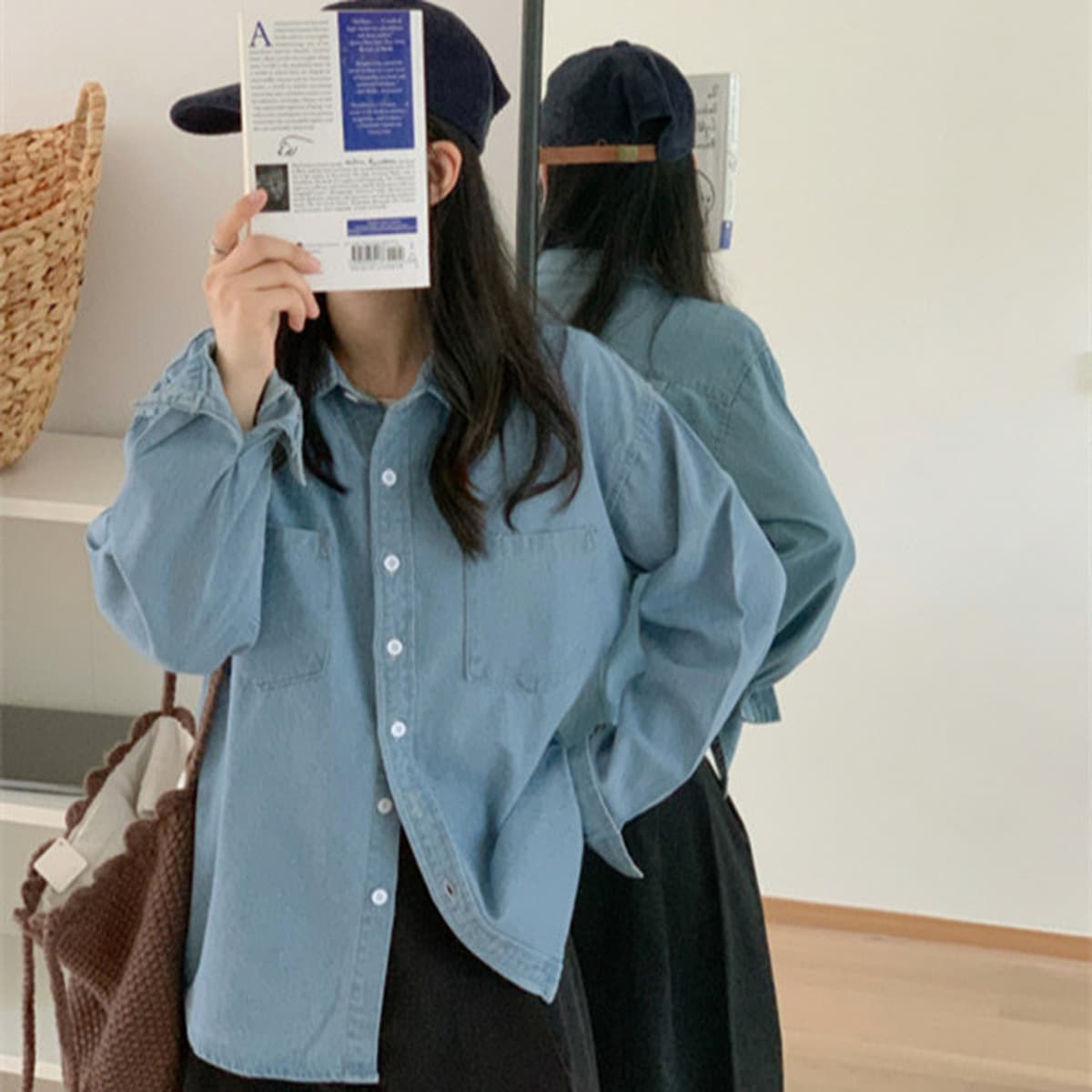 Джинсовая рубашка женская, весна-осень 2021, новый дизайн, универсальная свободная рубашка в стиле ретро в корейском стиле,...