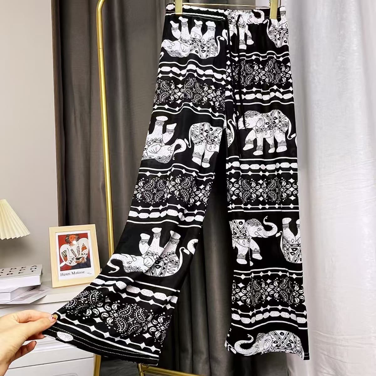 Юго-Восточная Азия тайский этнический слон широкие брюки женские летние свободные тонкие прямые брюки с высокой талией...
