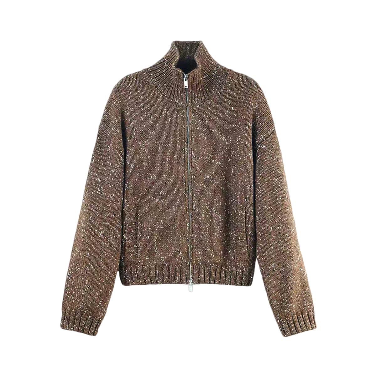 Новинка осени/зимы 2025: Женский повседневный кардиган из смесовой шерсти с цветными блоками, фактурной вязкой, молнией и...