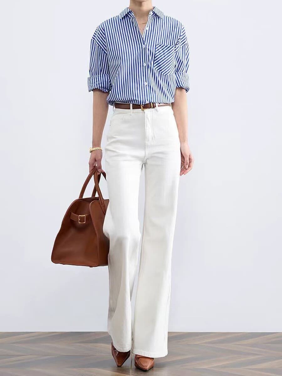 Джинсы-клеш с высокой талией и флисовой подкладкой, прямые, из высококачественного эластичного материала, осень-зима 2025,...