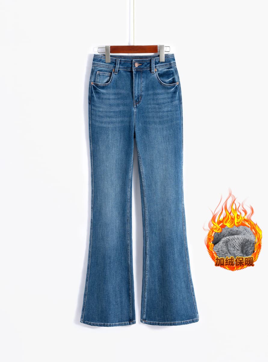 Джинсы-клеш с высокой талией и флисовой подкладкой, прямые, из высококачественного эластичного материала, осень-зима 2025,...