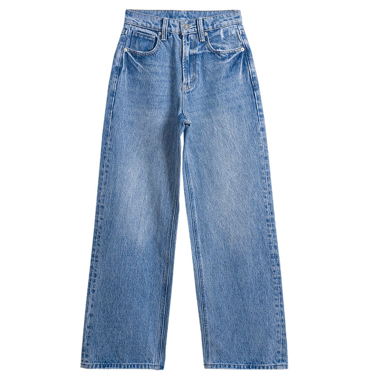 Женские джинсы свободного кроя из чистого хлопка, весна 2026, с высокой талией, стройнящие, светло-голубые, премиум-класса,...