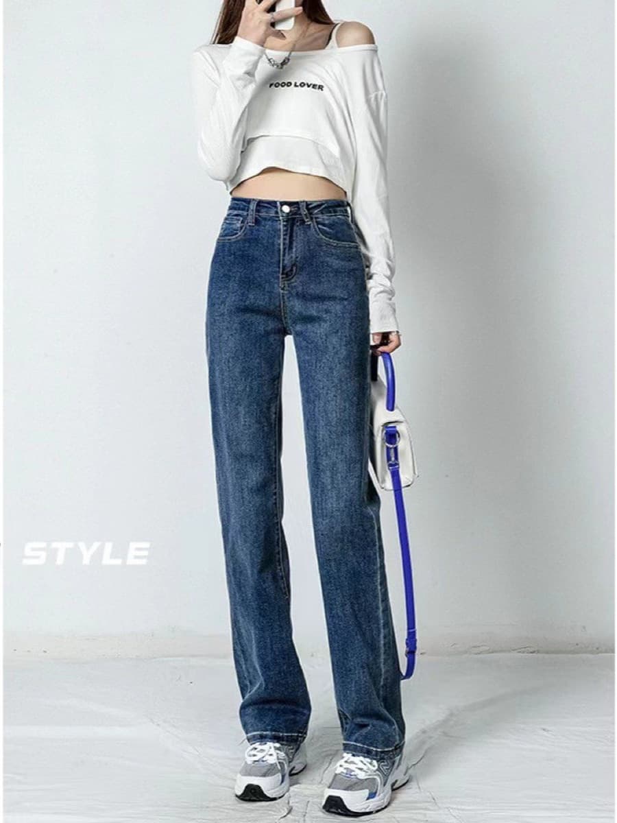 Черные прямые джинсы для женщин, новинка осени-зимы 2025, с высокой талией, стройнящие, увеличивающие рост, узкие широкие...