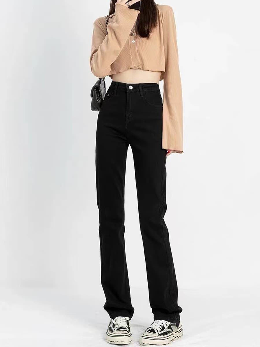 Черные прямые джинсы для женщин, новинка осени-зимы 2025, с высокой талией, стройнящие, увеличивающие рост, узкие широкие...