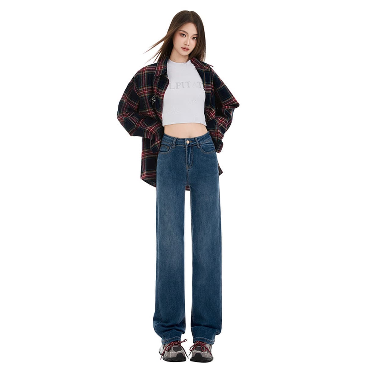 Черные прямые джинсы для женщин, новинка осени-зимы 2025, с высокой талией, стройнящие, увеличивающие рост, узкие широкие...