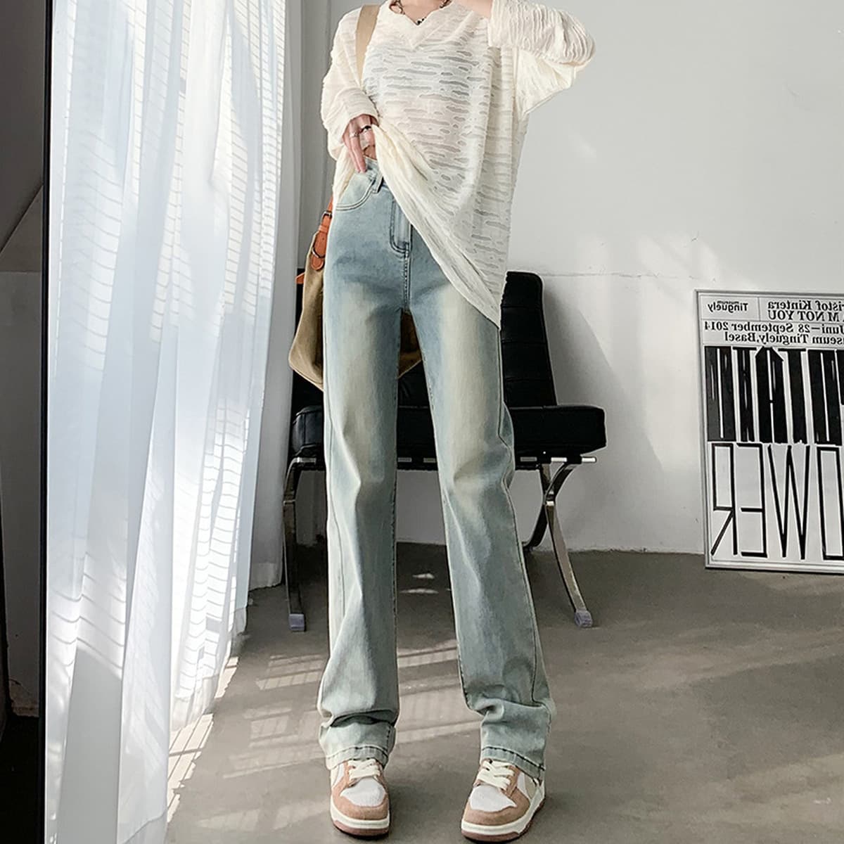 Черные прямые джинсы для женщин, новинка осени-зимы 2025, с высокой талией, стройнящие, увеличивающие рост, узкие широкие...