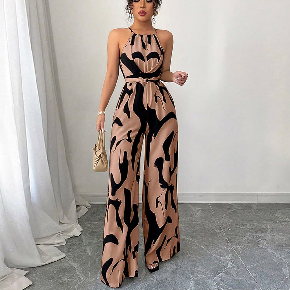 Летний комбинезон-халтер с кружевной завязкой Ruihu, экспортный, 2025 года, в европейско-американском стиле, с молочным...