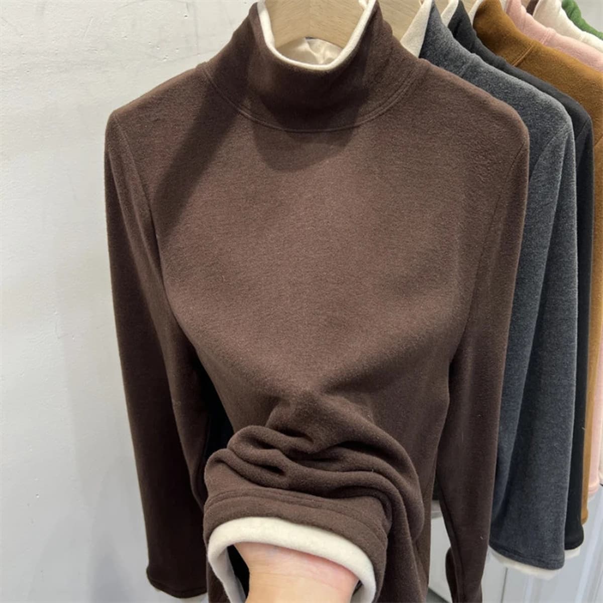 Толстая матовая футболка с длинными рукавами, зимняя мягкая клейкая рубашка с высоким воротником, теплая нижняя рубашка,...