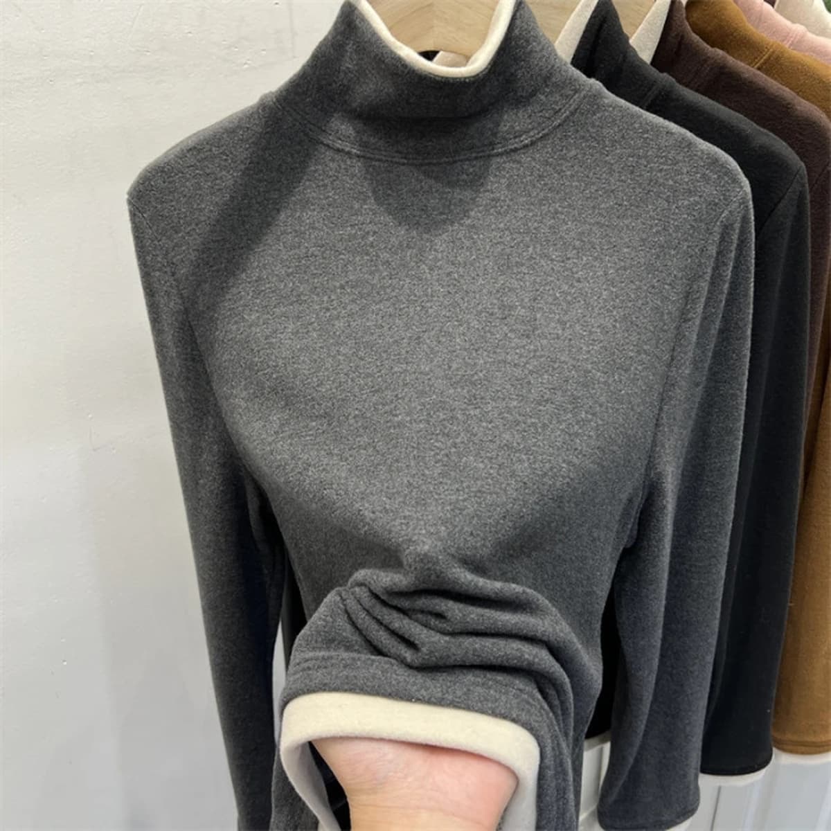 Толстая матовая футболка с длинными рукавами, зимняя мягкая клейкая рубашка с высоким воротником, теплая нижняя рубашка,...