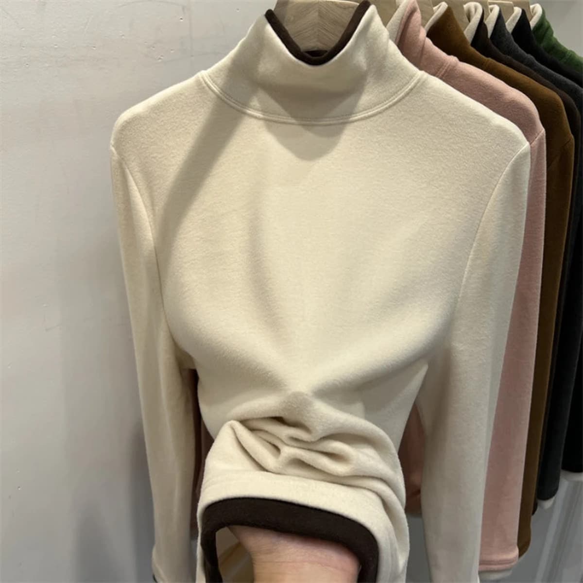 Толстая матовая футболка с длинными рукавами, зимняя мягкая клейкая рубашка с высоким воротником, теплая нижняя рубашка,...