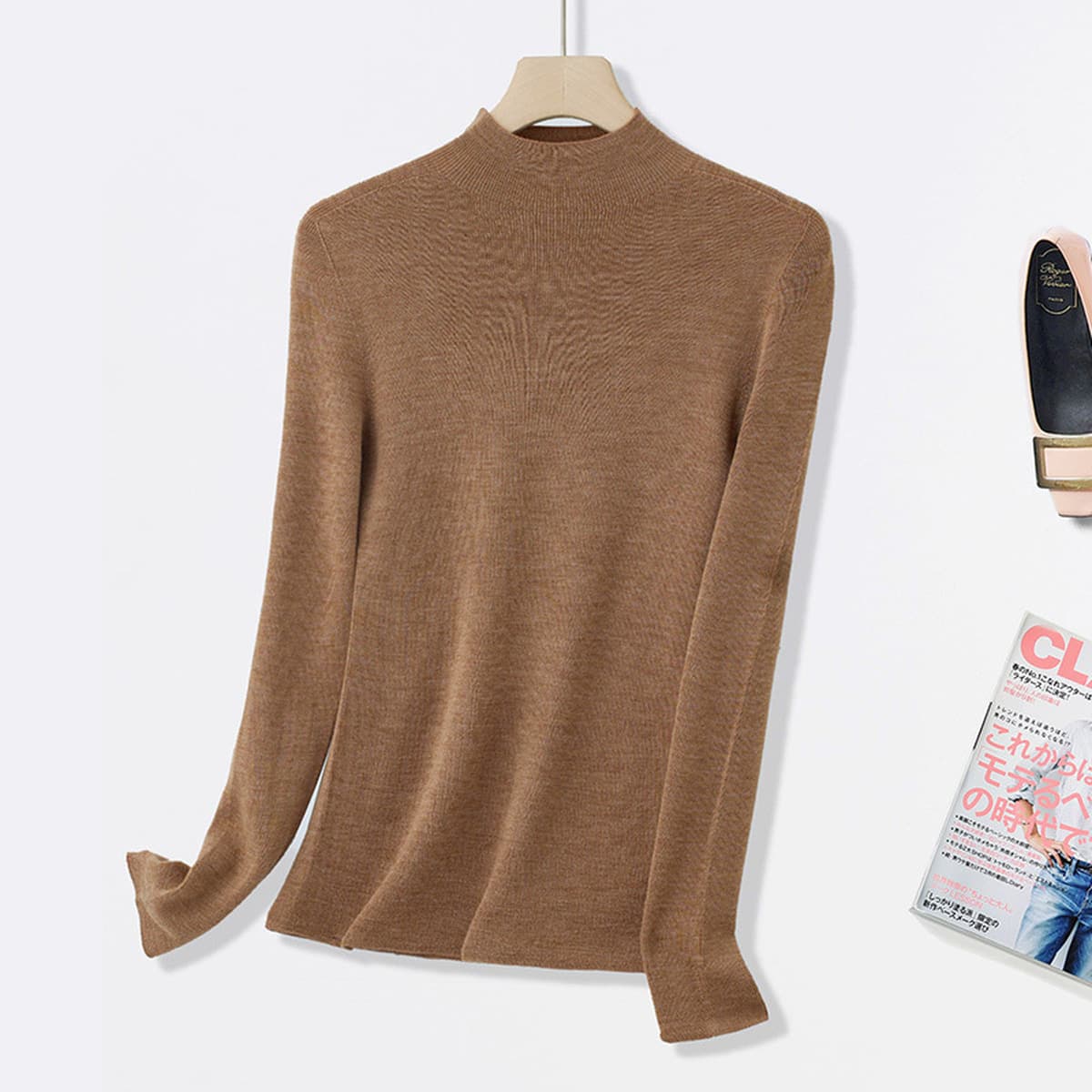 Мытье в машинном камвоне тонкая шерсть 100 шерстяных полуводолазок с высоким воротником трикотажная нижняя рубашка женский...