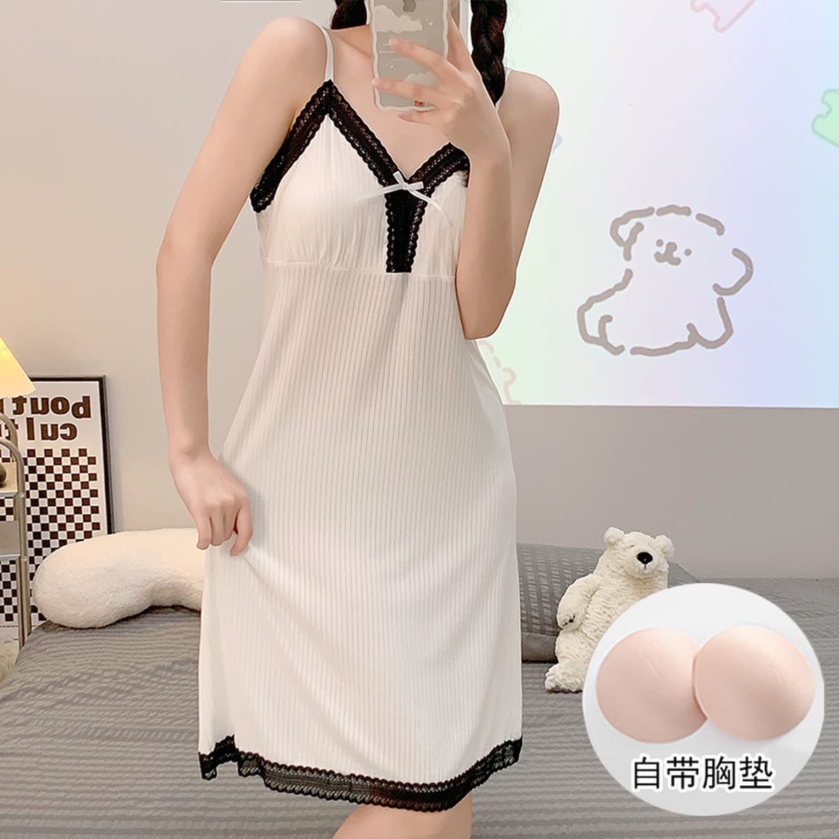 Ночная юбка с нагрудным ковриком Женское лето Сексуальная без рукавов Пижамная юбка Тонкое лето серая летнее платье