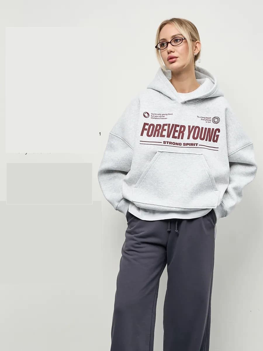 Женский худи с капюшоном, флисовый, с принтом в виде букв, больших размеров, американский и европейский стиль