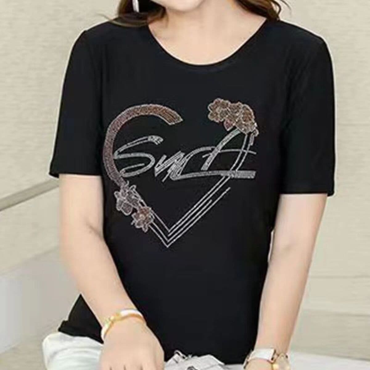 Блестящая женская летняя футболка с короткими рукавами, круглый вырез, стройнящий вид, сверхпрочный топ большого размера для...