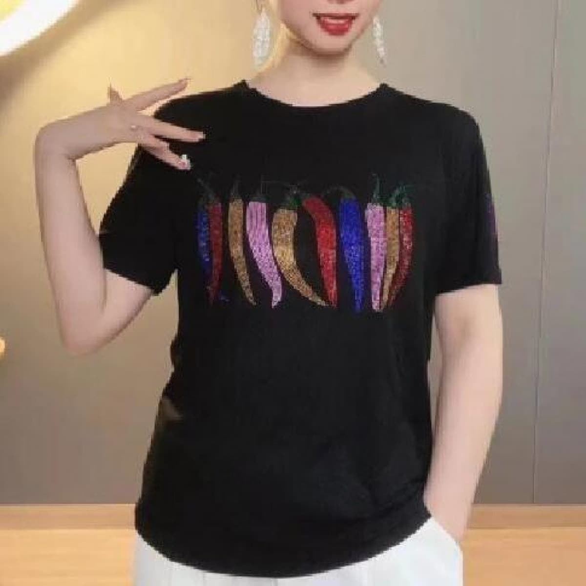 Блестящая женская летняя футболка с короткими рукавами, круглый вырез, стройнящий вид, сверхпрочный топ большого размера для...