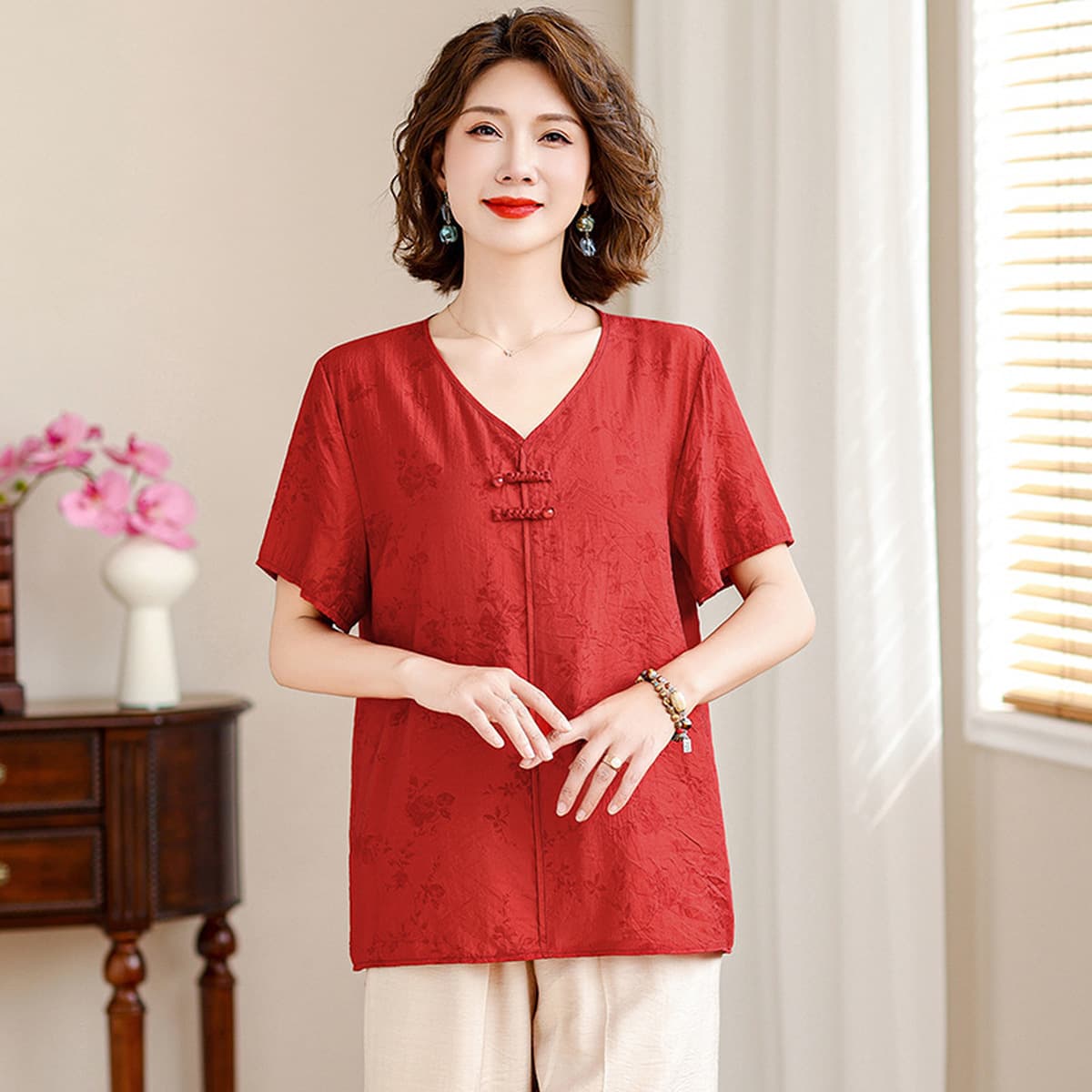 2022 новый топ для матери, Женская свободная Стильная верхняя одежда, хлопковая шелковая футболка с короткими рукавами,...