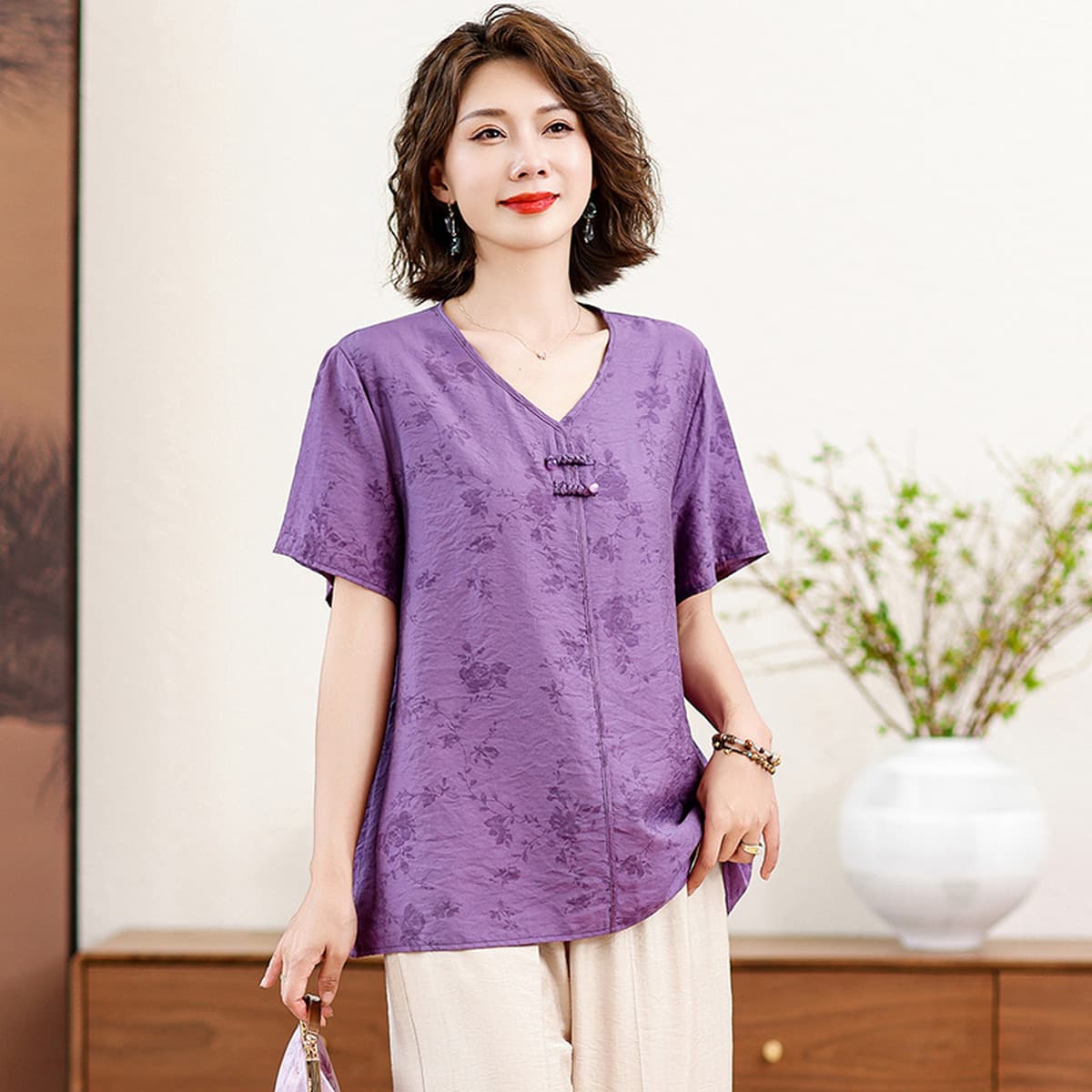 2022 новый топ для матери, Женская свободная Стильная верхняя одежда, хлопковая шелковая футболка с короткими рукавами,...