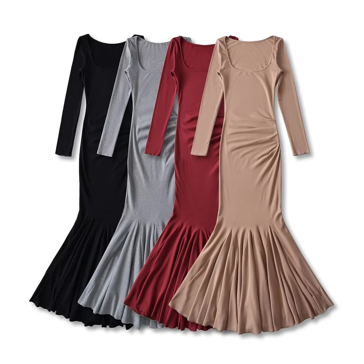 Высокая версия, пошаговое флисовое платье в стиле Лотос, женское осенне-зимнее новое платье-футляр для похудения на талии,...