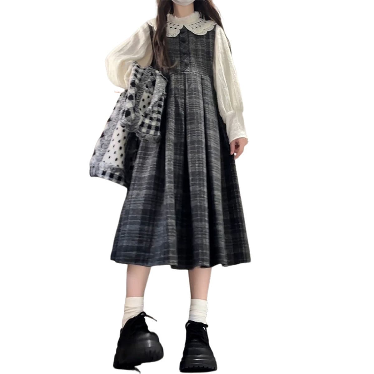 Женский костюм-костюм с длинной юбкой, жилет в клетку с французским воротником, весна 2025, новый стиль, миниатюрный размер