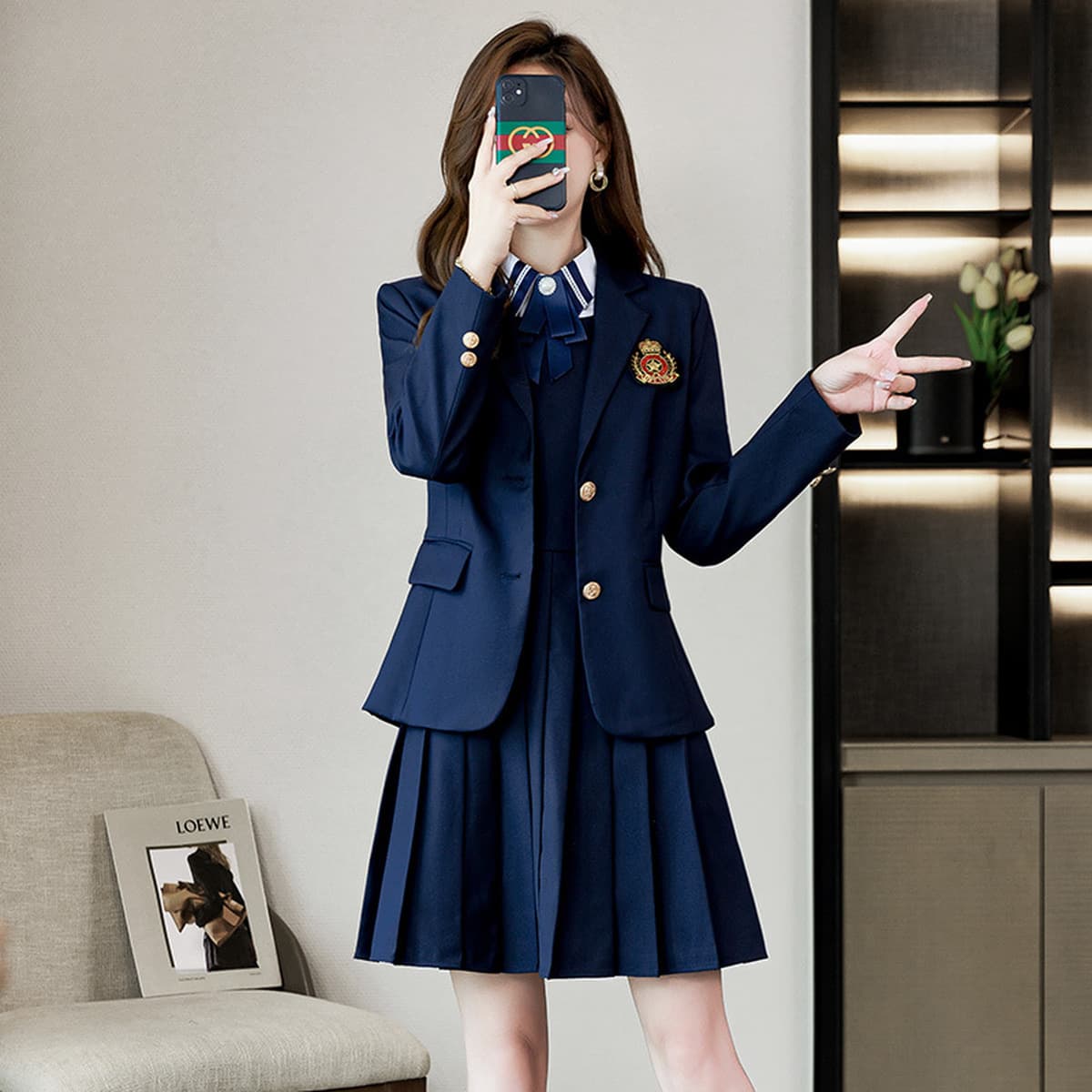 Платье в студенческом стиле женское маленькое 2023 новый пиджак в британском стиле женский жилет юбка JK Униформа костюм