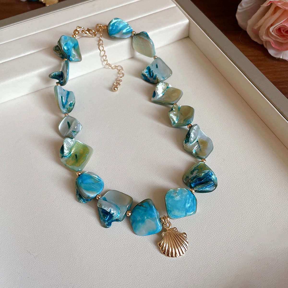 Богемное ожерелье из ракушек и бисера в стиле морского курорта, модная цепочка на ключицу, элегантное универсальное...