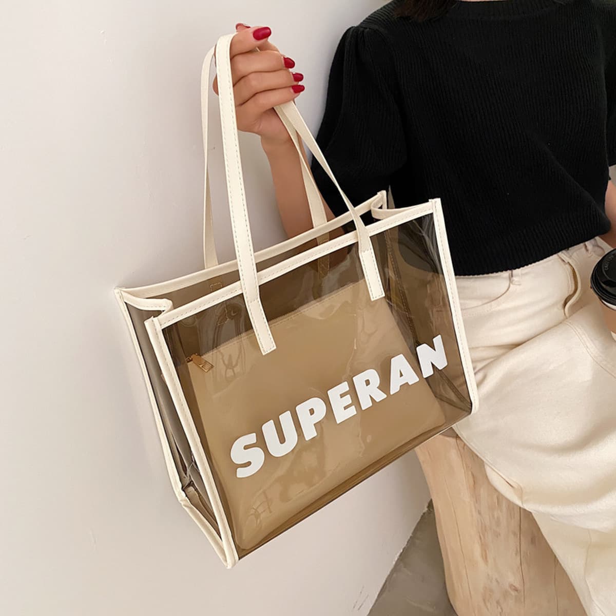 Сумка большая емкость женская сумка на плечо универсальный желе прозрачная сумка 2024 новая летняя пляжная мода сумка Toter