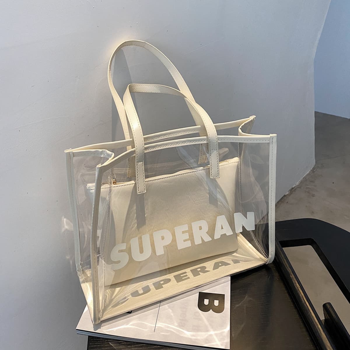 Сумка большая емкость женская сумка на плечо универсальный желе прозрачная сумка 2024 новая летняя пляжная мода сумка Toter