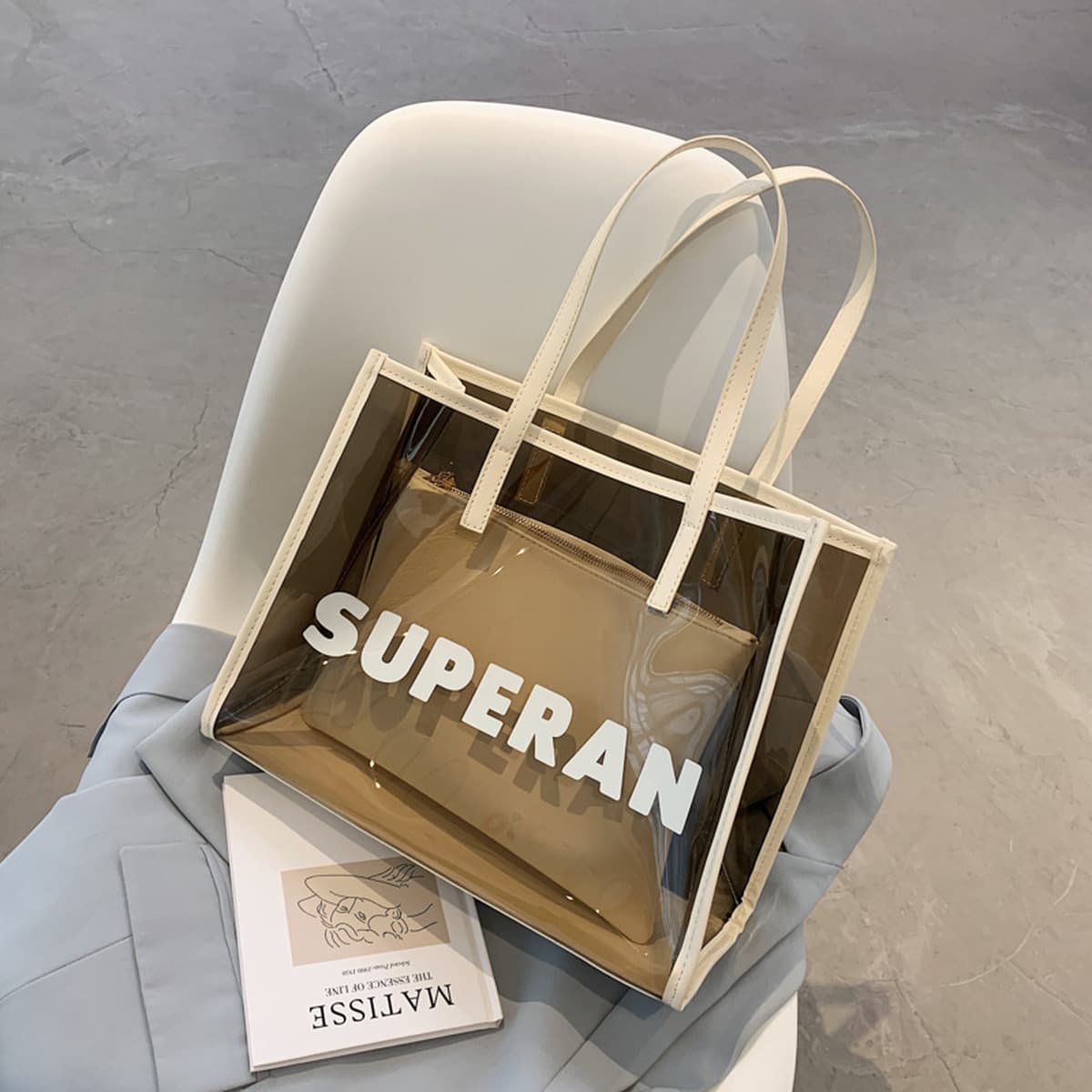 Сумка большая емкость женская сумка на плечо универсальный желе прозрачная сумка 2024 новая летняя пляжная мода сумка Toter