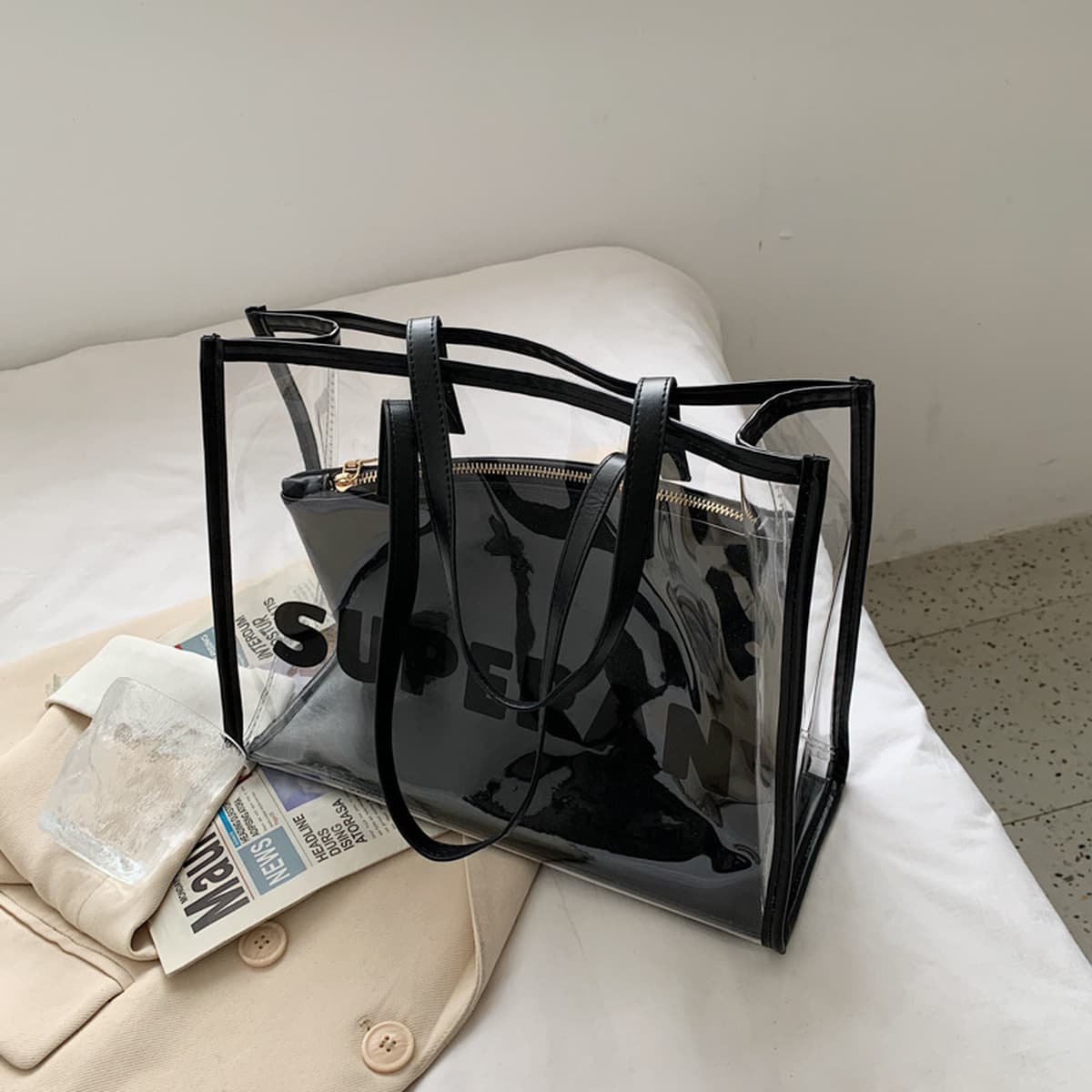 Сумка большая емкость женская сумка на плечо универсальный желе прозрачная сумка 2024 новая летняя пляжная мода сумка Toter