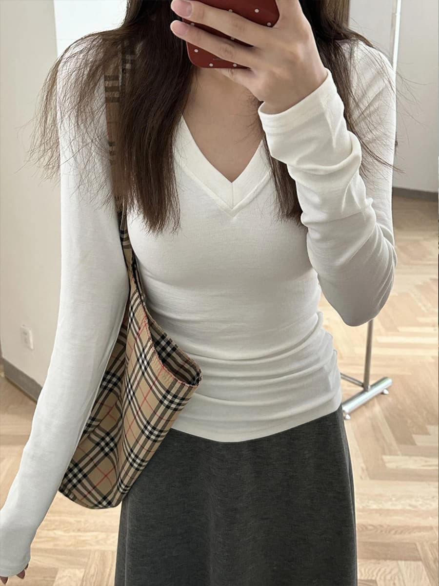 Термофутболка с V-образным вырезом в американском стиле, с длинным рукавом, новинка осени-зимы 2025, приталенная, с обычным...