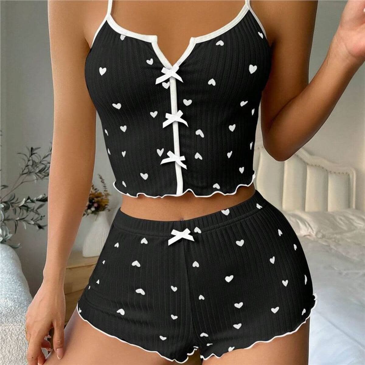 Новые шорты-подтяжки сексуальный бант разноцветный принт молочный набор для комфорта домашней одежды завод