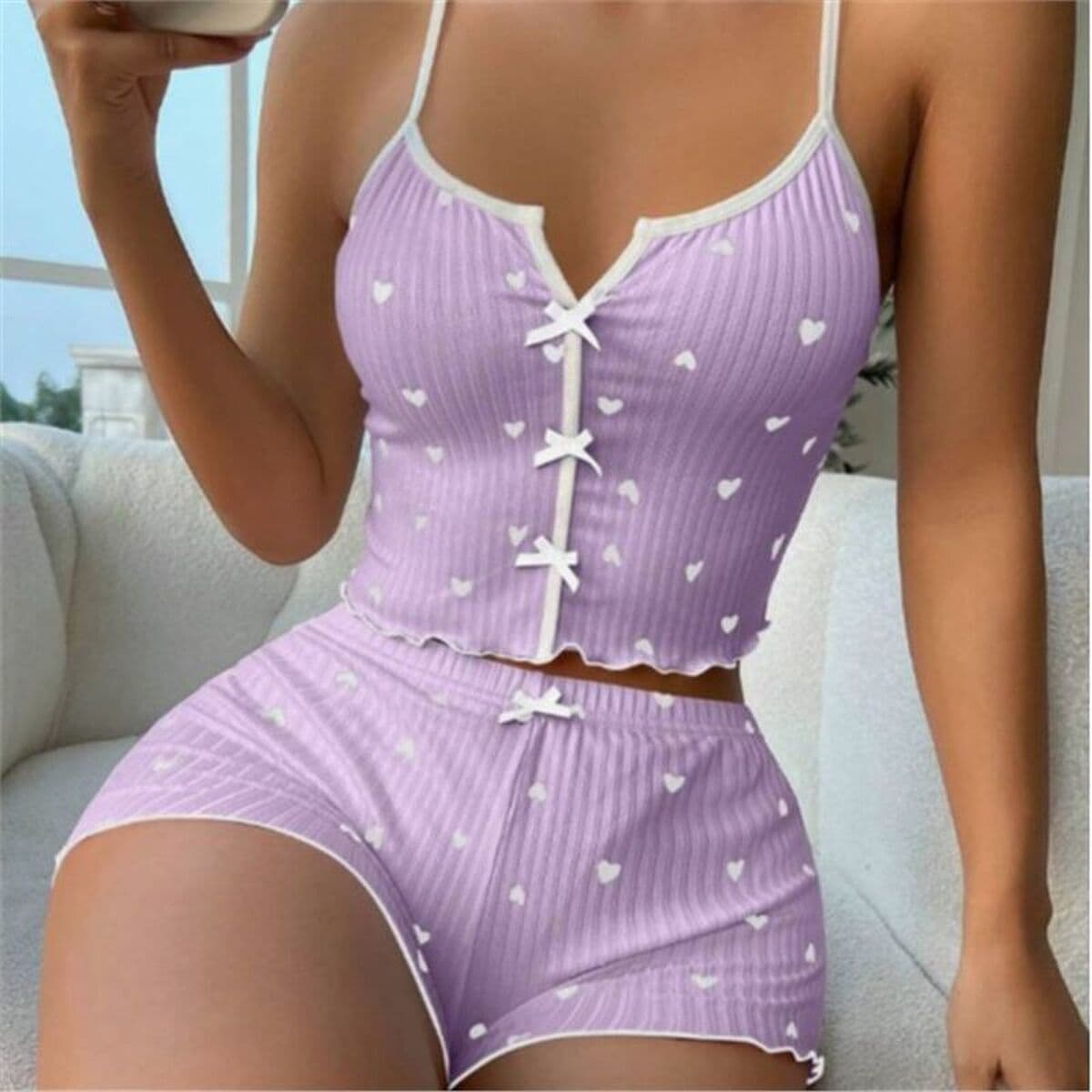 Новые шорты-подтяжки сексуальный бант разноцветный принт молочный набор для комфорта домашней одежды завод