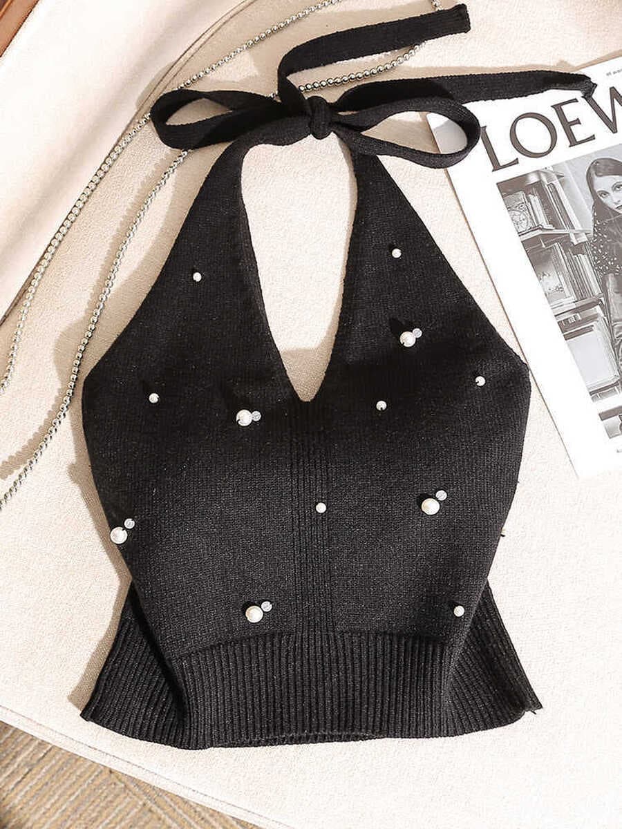 Горячая девушка тонкая шея с бисером, подтяжка, жилет, женский без спинки, дизайн без рукавов