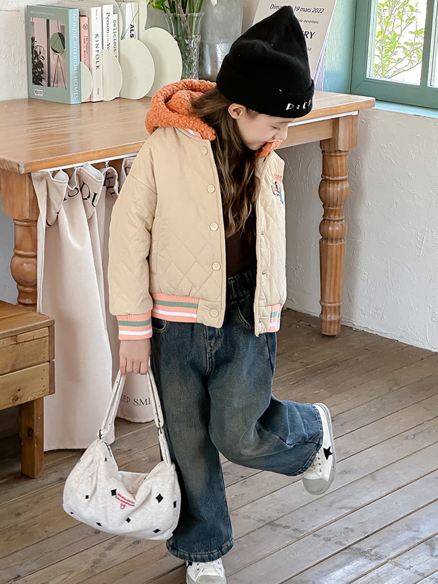 Детская девочка зимняя хлопчатобумажная одежда стеганая и толстая школьная форма