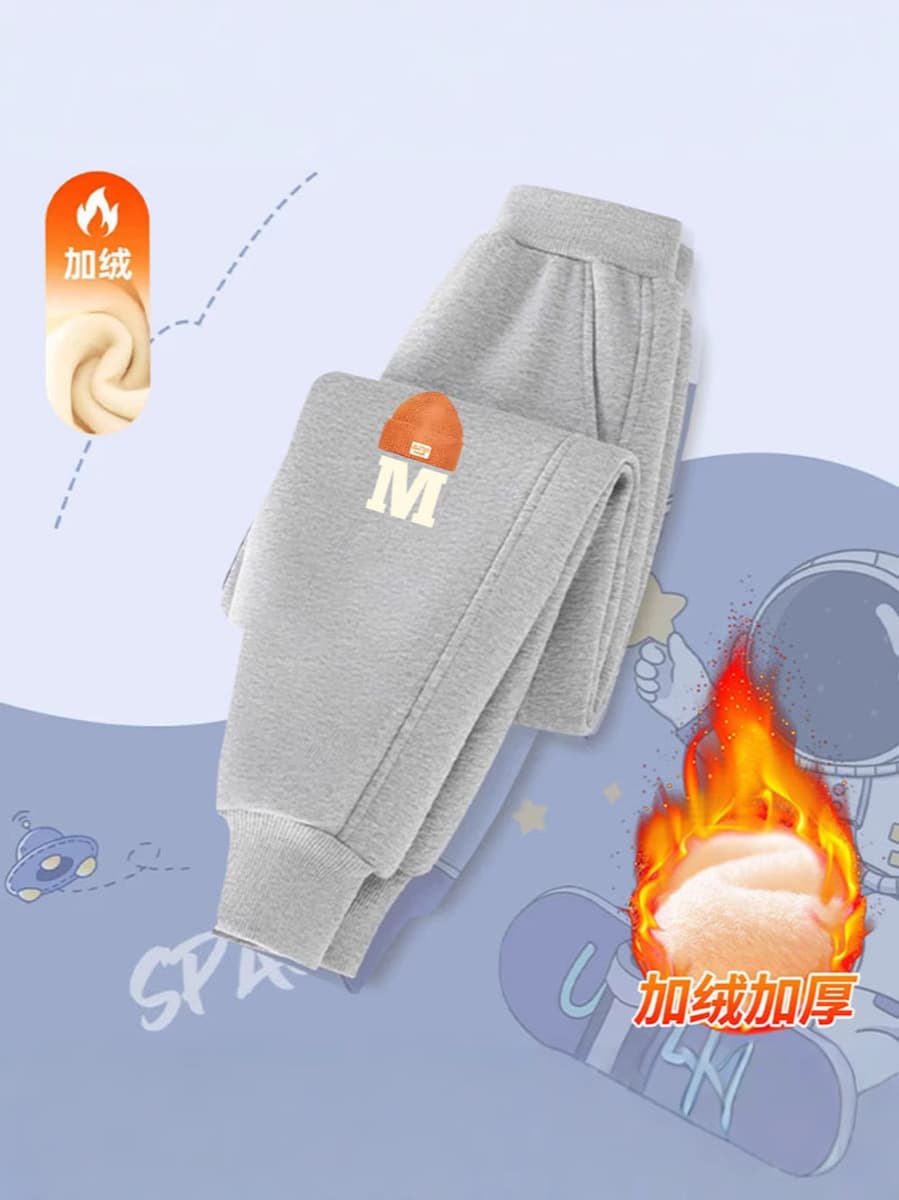 Детские флисовые брюки зимние 2024 новые мультяшные дикие теплые брюки для мальчиков толстые пучки ноги носить брюки