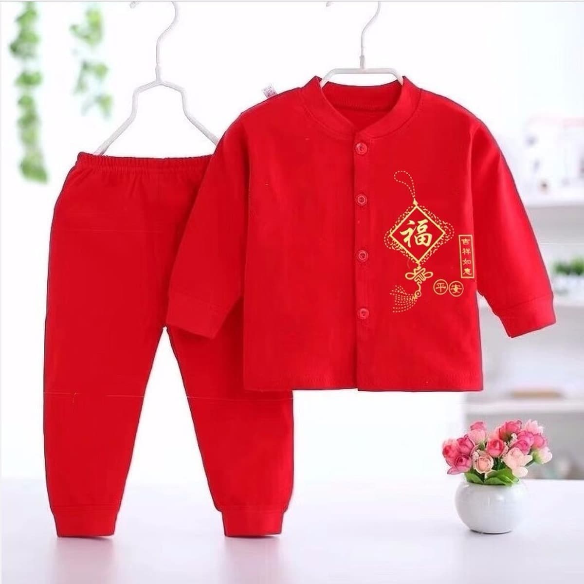 Новая детская одежда без костей Красный праздничный тонкий летний костюм Новый день рождения Детская Новогодняя одежда