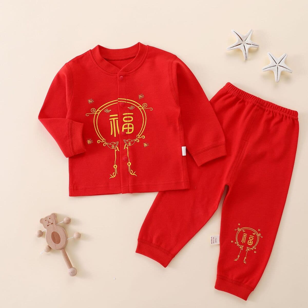 Новая детская одежда без костей Красный праздничный тонкий летний костюм Новый день рождения Детская Новогодняя одежда