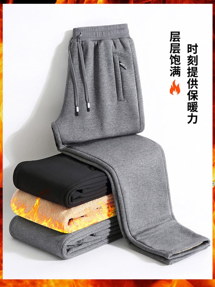 Мужские брюки из овечьей шерсти с флисовой подкладкой, мужские зимние брюки, молодежные спортивные брюки, мужские утепленные...