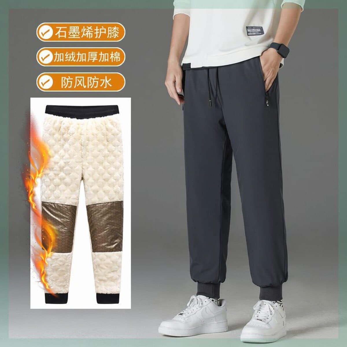 Новые флисовые толстые брюки повседневные брюки мужские осенние и зимние ветрозащитные водонепроницаемые свободные прямые...