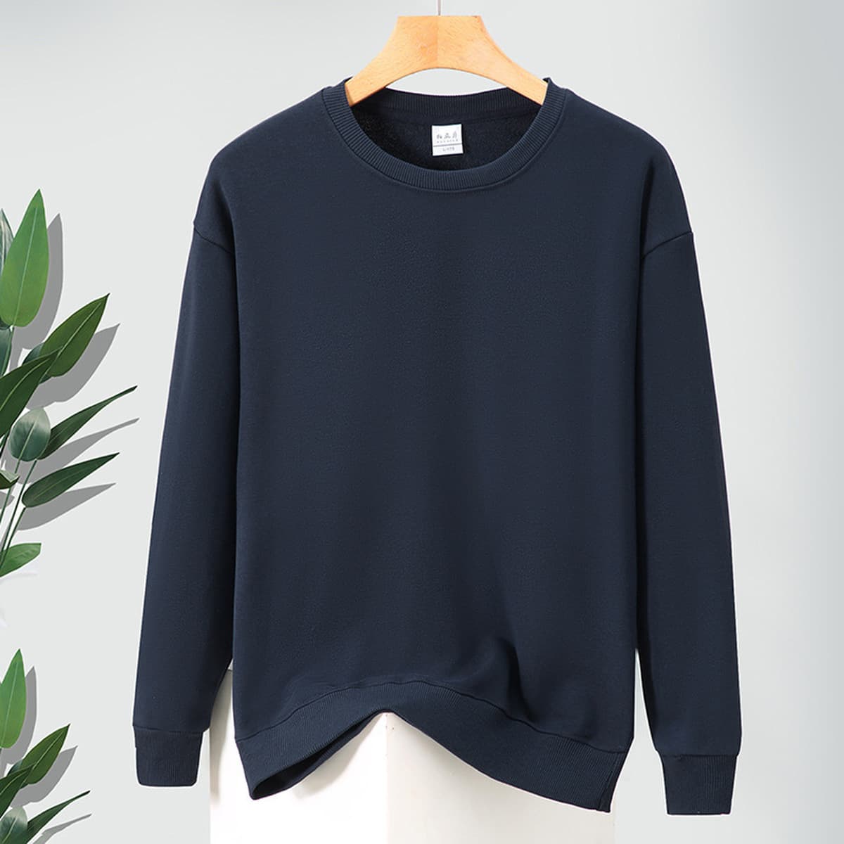 Осенний мужской большой махорчатый хлопчатобумажный свитер свободный пуловер с длинными рукавами и нижней рубашкой с диким...